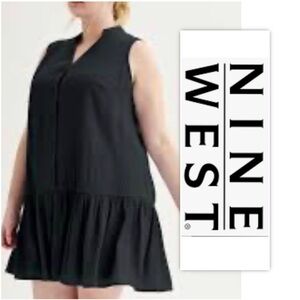 Nine West Black Button Front Ruffle Hem Dress
